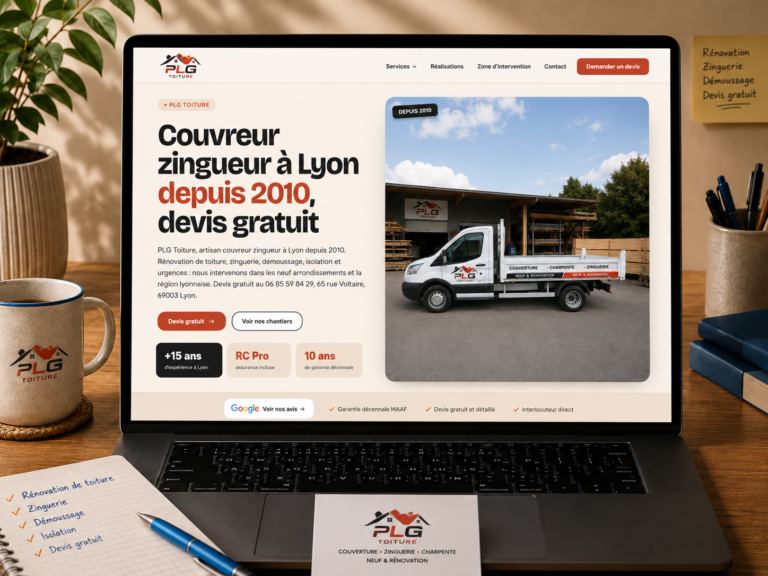 Site vitrine créé pour PLG Toiture, couvreur zingueur