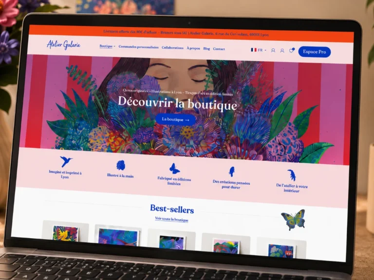 Site e-commerce créé pour Atelier Galerie, boutique d'art