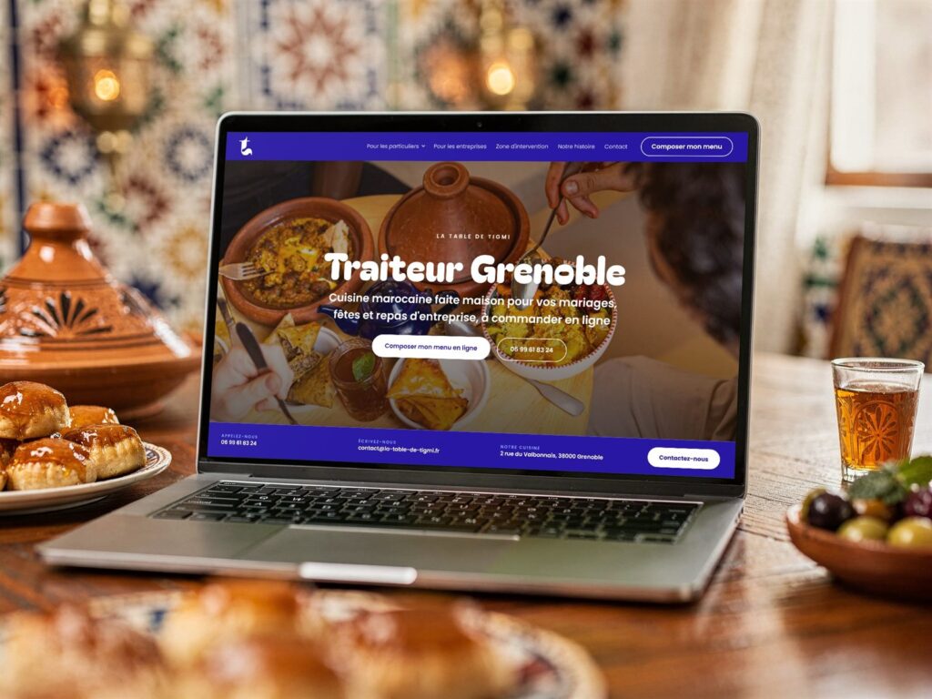 Site internet de La Table de Tigmi, traiteur marocain à Grenoble, créé par Mathieu Pagnier et affiché sur un ordinateur portable