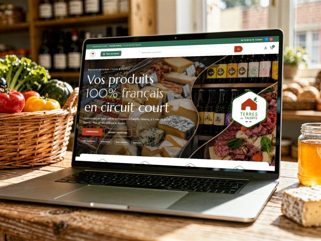 Site e-commerce de Terres de Talents, magasin de produits locaux près de Saint-Quentin, sur un ordinateur portable